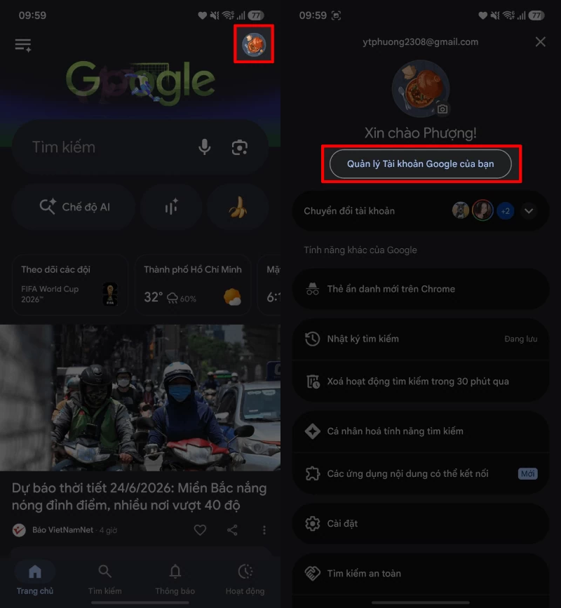 Mở ứng dụng Google trên điện thoại.