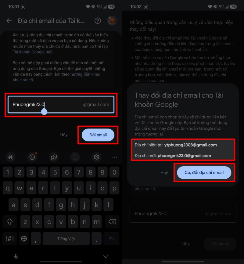 Nhập địa chỉ Gmail mới bạn muốn sử dụng vào ô trống.