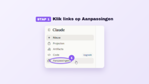 Stap 1: klik in Claude links op Aanpassingen